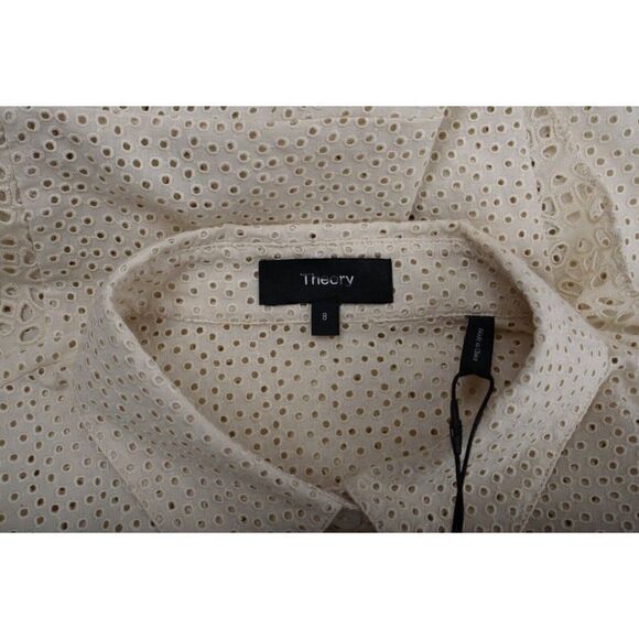 Theory Womens Nova Eyelet Ruffle Sleeve Shirtdress Mini Dress Ecru Sz 8 NWT - Picture 6 of 6
